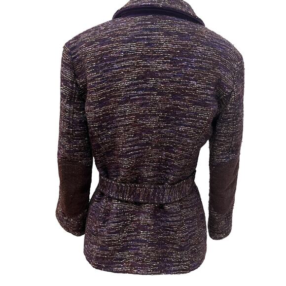 Etro Jacket Womens 42 Purple Wool Blend Belted Velvet Trim Embroidered Milano - Picture 3 of 9